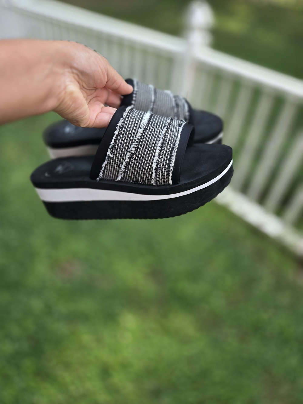 Rocket Dog Black and White Striped Platform Slide Sandals